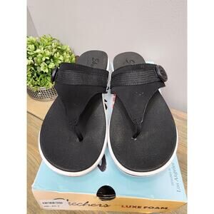 Skechers Hooded Thong Sandals Womens Sz 8 Black Slip On Flip Flop 163201